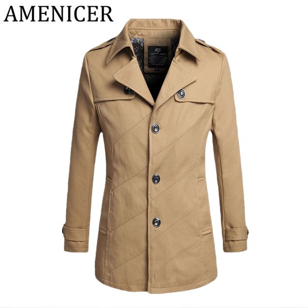 

wholesale- man fashion solid color long trench coat jacket button style overcoat men slim patchwork short section coat male for raincoat, Tan;black