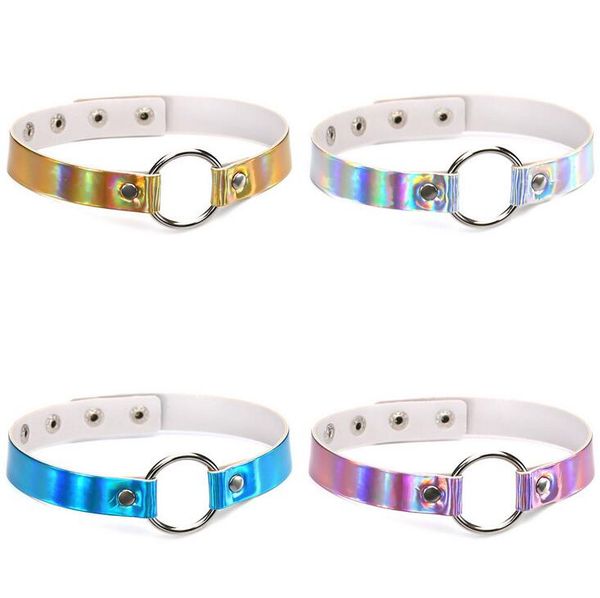 

harajuku wind trend street spunk leather ring ring laser collar necklace chain chain wfn258 (with chain) mix order 20 pieces a lot, Golden;silver