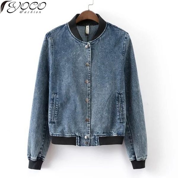 

wholesale- women's new style stand collar appliques letter vintage long sleeve denim jackets fashion clothes coats yc11832, Black;brown