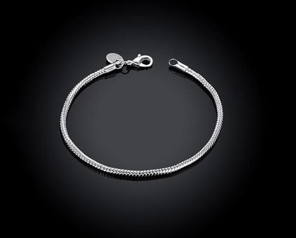 

12pcs christmas 925 silver plated gift jewelry 3mm 8inch fashion jewelry charm snake chain bracelet 2017 jewelry, Golden;silver