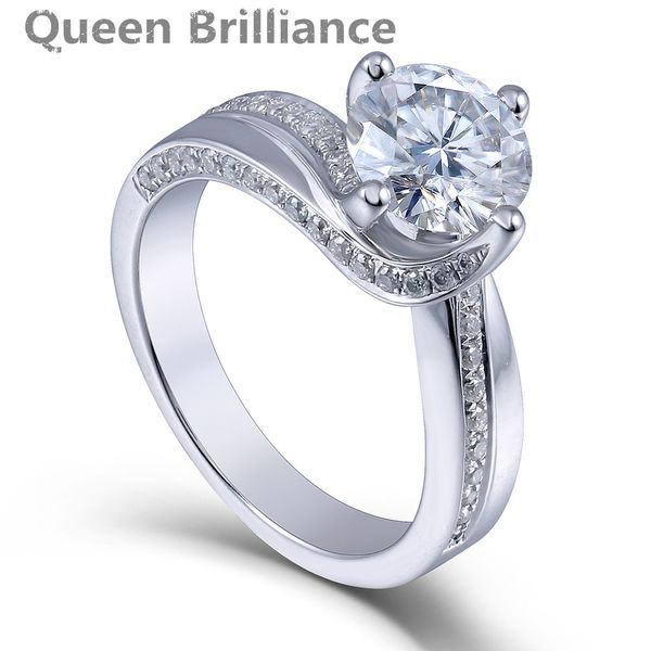 

queen brilliance 1.5ctw lab grown moissanite diamond engagement wedding ring platinum plated 925 sterling silver women jewelry q171026, Slivery;golden