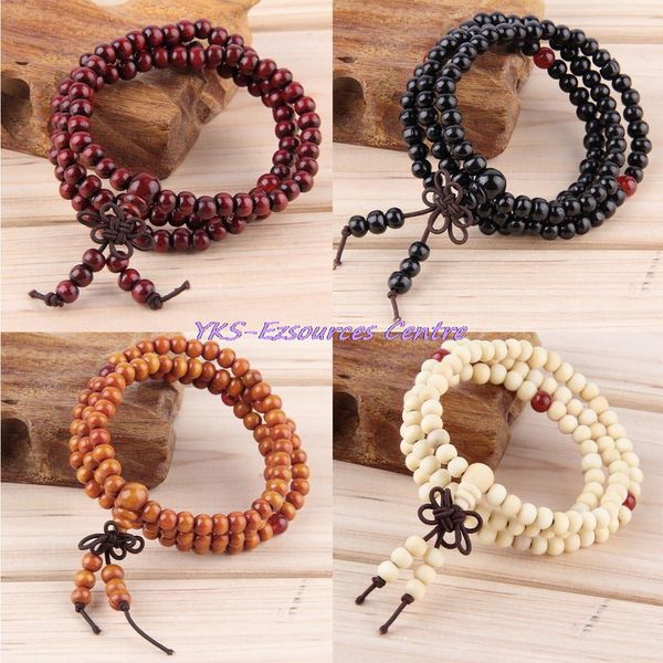 Wholesale-1PC Sandalwood 6mm * 108 Buddhist oração contas Mala multi-camada pulseira de madeira