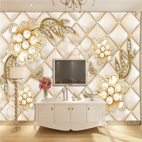 Modern Simple 3d Mural Jewelry Flower 8d Tv Background Wall Paper