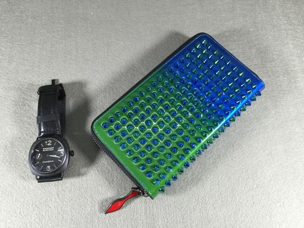 

luxury men women color rivets purse, studded wallets zipper clutch candy color punk purse, Red;black