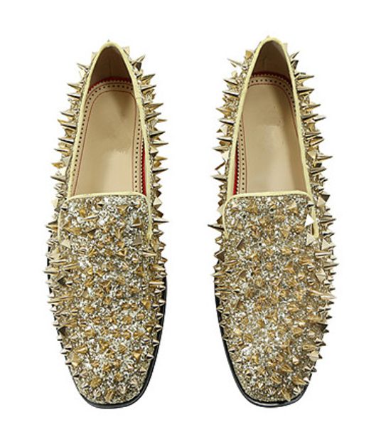 

Whole ale men flat rivet hoe gold black oft leather pike men dre hoe for wedding party loafer lip on gentleman flat plu ize46