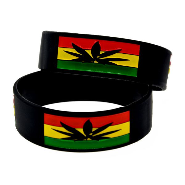 

1pc jamaica leaf silicone wristband 1 inch wide it is soft and flexible great for dairly wear, Black