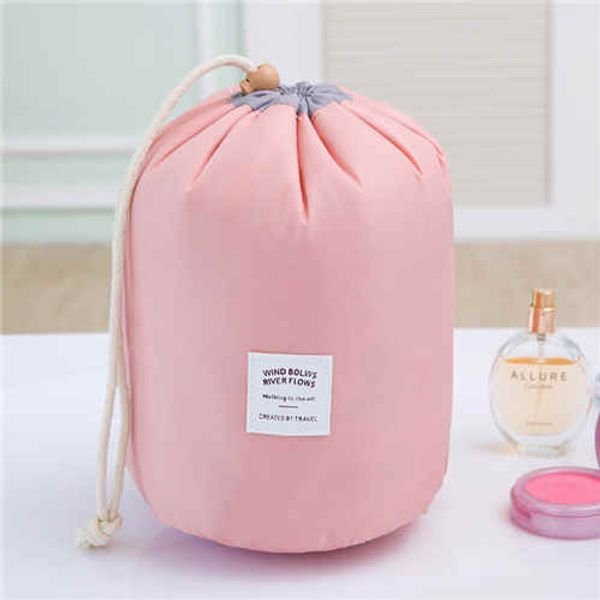 

wholesale- high capacity barrel shaped nylon travel cosmetic bag for makeup toiletry bags insert liner women cosmetic bag