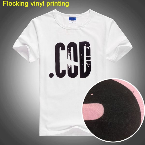 

custom t-shirt flocking heat printing your letter/logo harajuku velvet vinyl t shirts summer clothes, White;black