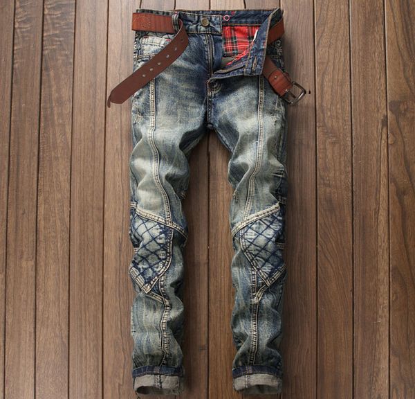

wholesale- european american style fashion brand designer men jeans luxury men's casual denim trousers white slim straight jeans for me, Blue