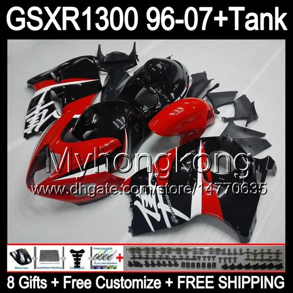 Rosso lucido 8gift Per SUZUKI Hayabusa GSXR1300 96 97 98 99 00 01 13MY254 GSXR 1300 GSX-R1300 GSX R1300 02 03 04 05 06 07 TOP rosso nero Carena