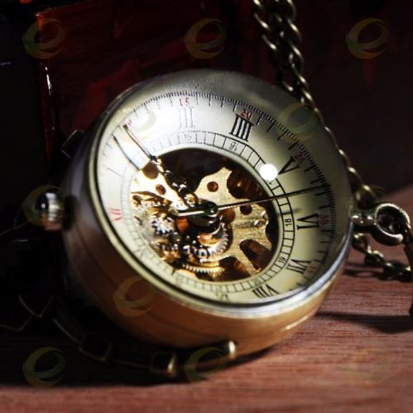 

wholesale-antique glass ball mechanical pocket watch necklace pendant watch xmas gift, Slivery;golden