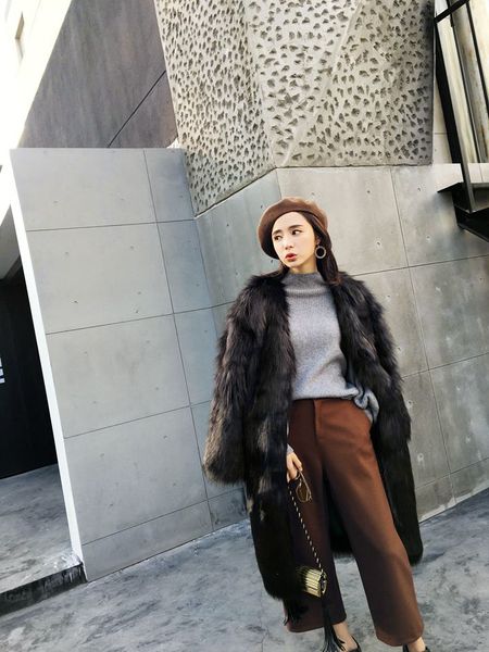 

autumn and winter new all match faux fox fur coat n20, Black