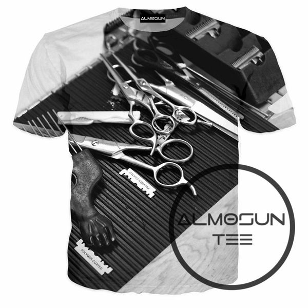 

wholesale- almosun barber d all over print t shirts short sleeve hipster casual street wear shirts hip hop tee men women, White;black