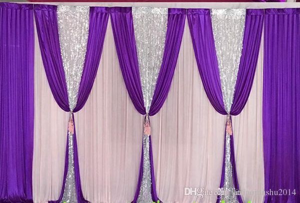 

3m*6m 10ft*20ft ice silk wedding backdrops curtain with silver sequins swags celebration stage satin curtain drape marriage decoration