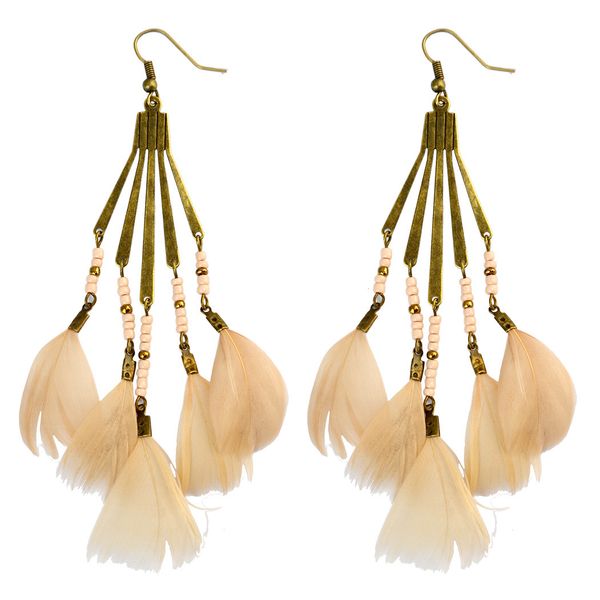 Idealway 2 Farben Bohemian antike Bronze Harz Perlen Feder Quastel Dangle Lange Ohrringe für Frauen Schmuck