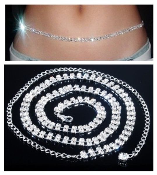 

stripper delight so rhinestone 2 row simple class belt belly chain ing, Silver