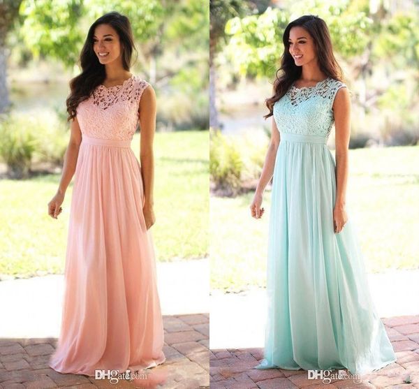 

2019 Дешевые Коралловый Монетный Длинный Юниор Bridesmaid Платье Кружева Шифон Длина по