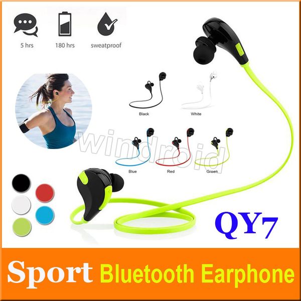QY7 Stil Bluetooth Kablosuz Stereo Kulaklık Kulak Kulaklık Mic'de Su Geçirmez Spor Kulaklık Kulaklık Kulaklık Perakende Kutusu Ücretsiz DHL ile 50 adet