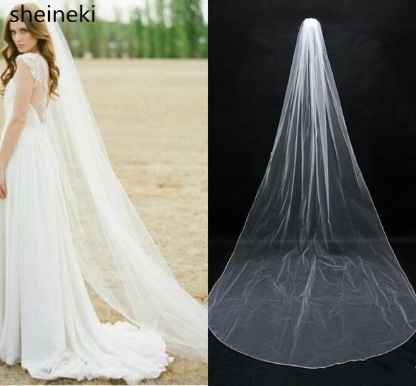 

2017 in stock white ivory simple one layer chapel length long bridal veils wedding events tulle net veil, Black