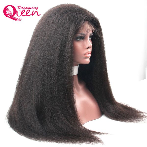 

kinky straight glueless lace front wigs for black women with baby hair virgin human hair italian yaki wig bleached knots, Black;brown