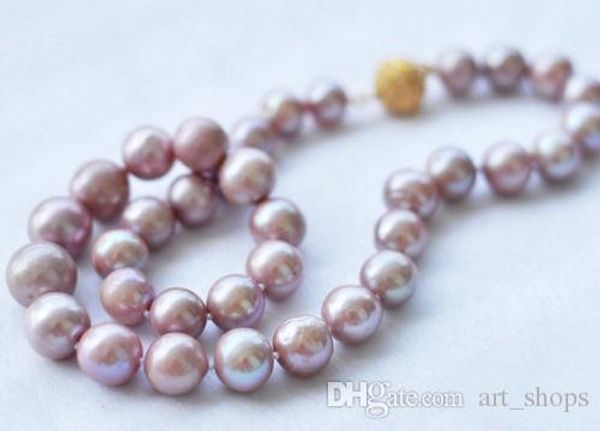 

rare 8-9mm genuine lavender akoya cultured pearl necklace 14k gp magnet clasp, Silver