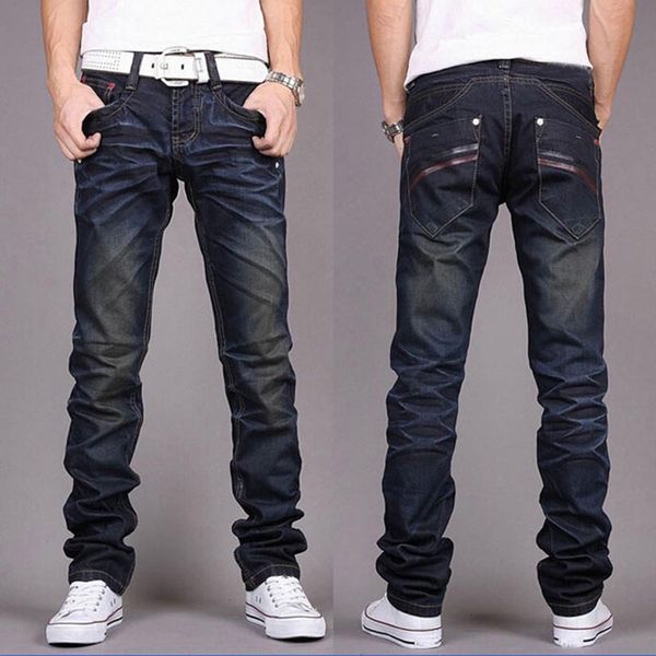 

wholesale-2xl 2016 new brand clothing for men fashion full length pants denim trousers blue stright men jeans pockets