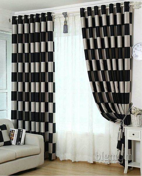European Brief Pattern Plaid Blackout Sheer Window Curtain For