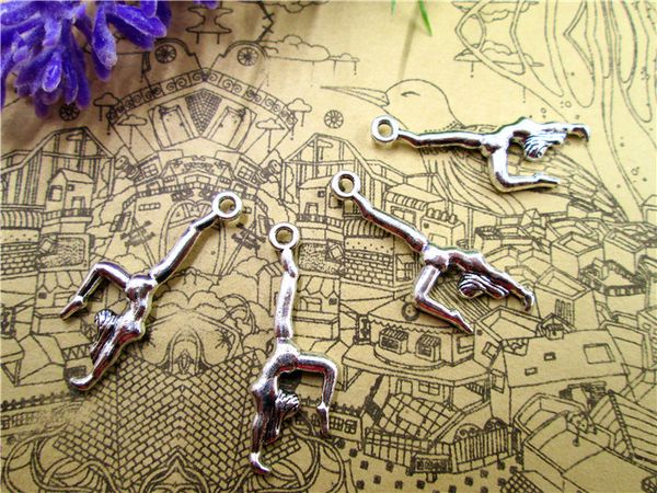 

75pcs--ymnasts charms, antique tibetan silver tone double sided ymnast charm pendants 30x11mm, Bronze;silver