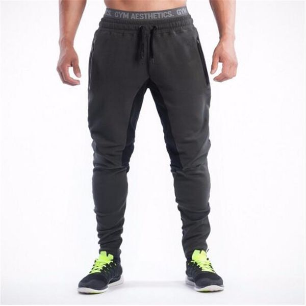 

wholesale- 2015 new men pants sportsrunning sweatpants soccerprinting casual trouser jogger bodybuilding fitness sweat pants, Black