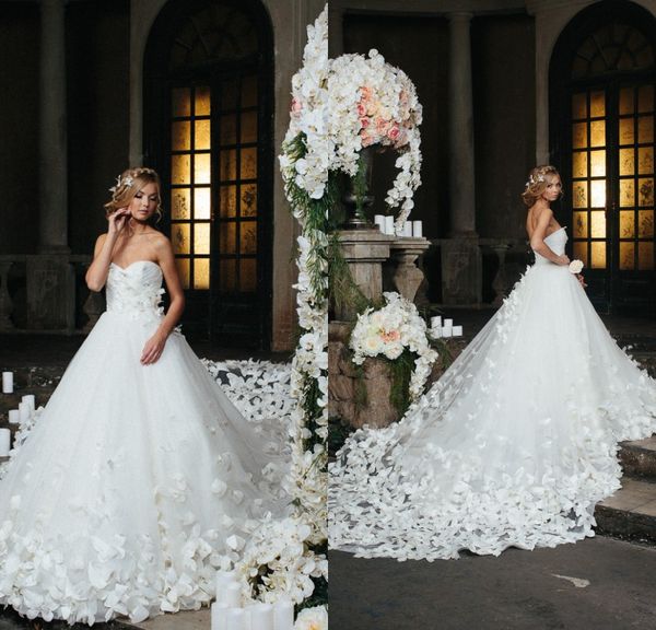 Romântico Speranza vestidos de casamento Couture 2020 Querida completa Appliqued Floral Flores Catedral Trem vestido de noiva Custom Made Vestido de Noiva