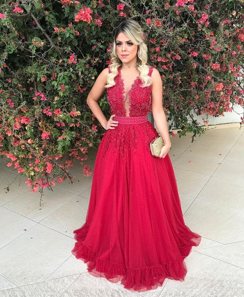 

a-line long burgundy prom dresses tank lace formal dresses with pearls elegant party dress sheer back prom gowns with bow, Black