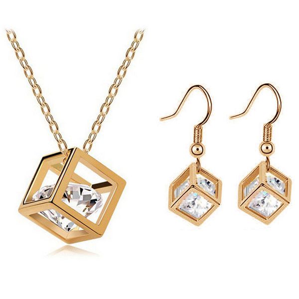 

rubik cube water cube pendant necklace earrings jewelry set delicate pure copper inlay zircon square pendant swarovski elements jewelry