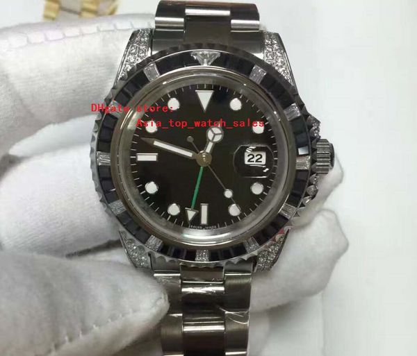 

latest version 116710 gmt 40mm black diamond crystal bezel watchcase set auger men's watch, Slivery;brown