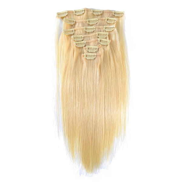 Full Head Set Clip Ins 100g Clip In Human Hair Extensions 613