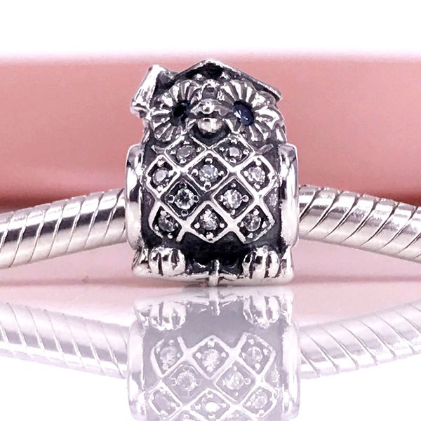 

Аутентичные стерлингового серебра 925 Сова серебряный шарм с швейцарский синий Кр