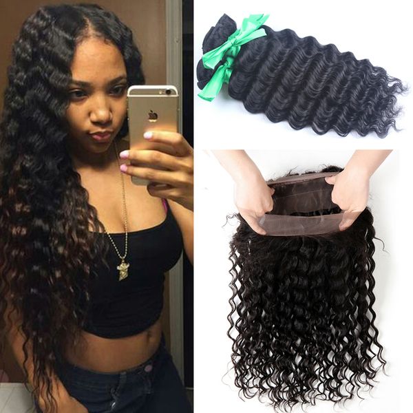 

360 Lace Frontal With Bundles Raw Indian Hair Weave With Closure Deep Wave 360 Closure And Bundles Curly Full Frontal With Bundles