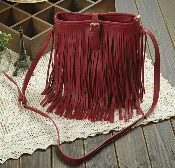 

wholesale- fashion women suede weave tassel shoulder bag messenger bag fringe handbags high quality
