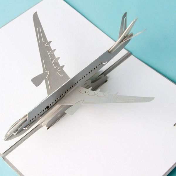 Biglietti d'auguri pop-up fatti a mano 3D Aereo Biglietto di ringraziamento Cartoline per aeroplani per bambini Forniture per feste festive per bambini