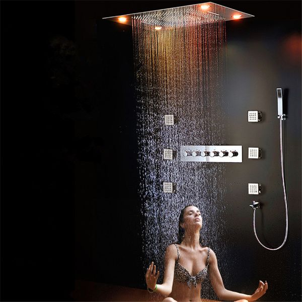 

31" large rain shower set waterfall led recessed ceiling-mount 4 function shower head,remote control,classic design 600x800mm