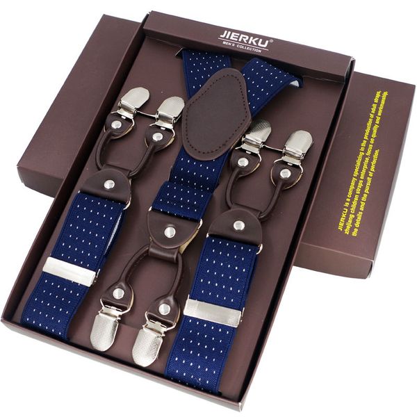 

wholesale- 2017 new men's braces leather suspenders adjustable 6 clips belt strap suspensorio tirantes father/husband's gift 3.5*1, Black;white