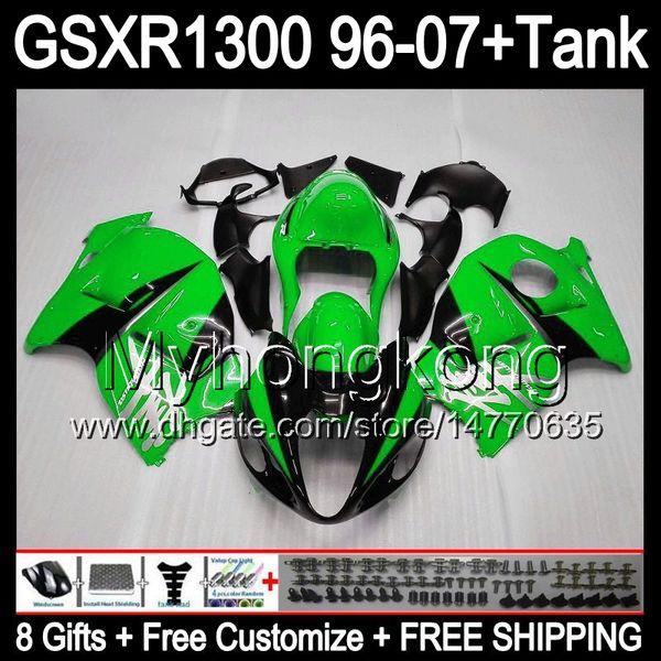 8gift verde lucido per SUZUKI Hayabusa GSXR1300 96 97 98 99 00 01 13MY224 GSXR 1300 GSX-R1300 GSX R1300 02 03 04 05 06 07 carenatura verde nero