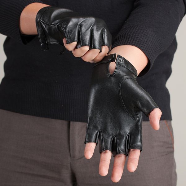 

wholesale- men and women genuine leather gloves sheepskin leather fingerless gloves black red dance driving glove ku-008, Blue;gray