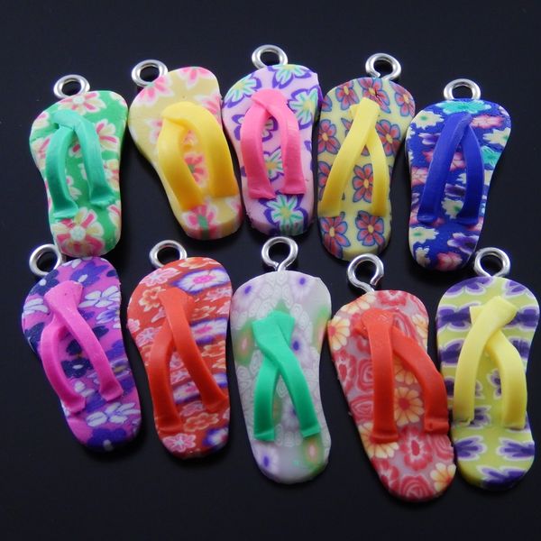 

wholesale- 40pcs/lot creative mixed colors fimo flip flops shape necklace pendant cute bags jewelry charms handmade jewelry finding 37407, Bronze;silver