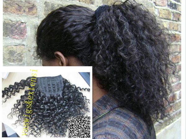 Kinky encaracolado pony tai peruca no cabelo virgem brasileiro rabo de cavalo apertado envoltório em torno do cabelo humano rabo de cavalo 14inch 120g