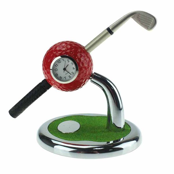 

wholesale- personalized golf gift golf ball design pen holder deskwith a mini club shape pen and a watch