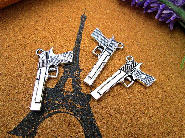 

18pcs--ref gun charms antique silver tone 2 sided ref gun charm pendants 35x20mm, Bronze;silver