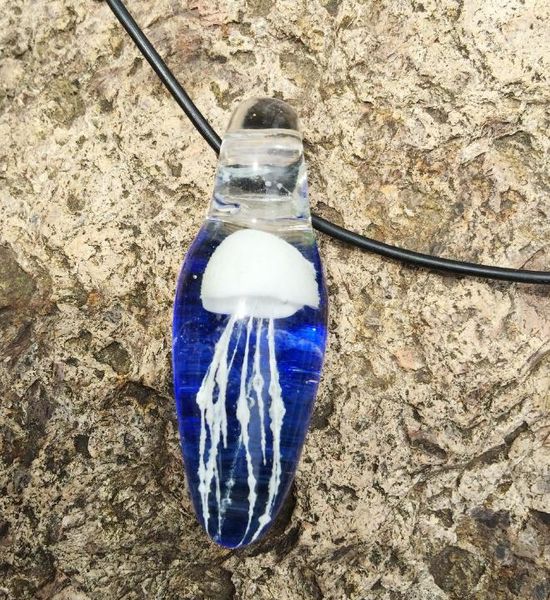 

deep blue glass white jellyfish fashion pendant necklace, Silver