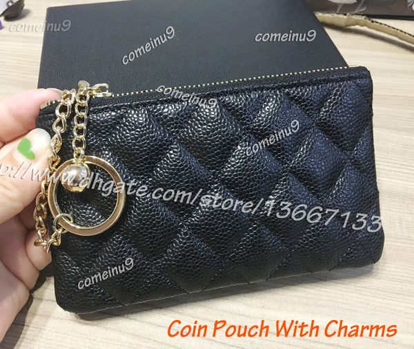 

Comeinu9 women 039 black caviar zippy wallet key holder 5a quality lamb kin trap wallet 2018 coin pouch mall with metal ball