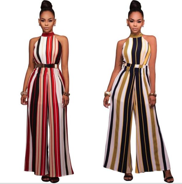 

полосатые ремни комбинезоны сексуальные женщины shouder боди наряды длинные брюки 2017 горячие женские комбинезоны широкие брюки, Black;white