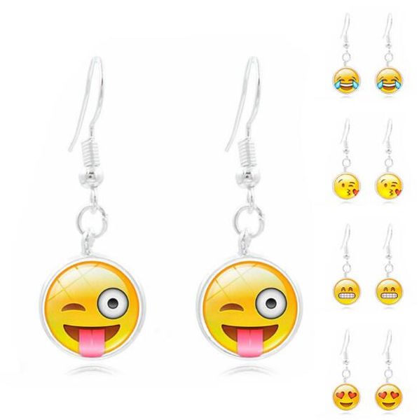 

vintage silver color emoji jewelry women accessories fashion emoticons glass time gemstone cabochon stud earrings fine jewelry, Golden;silver